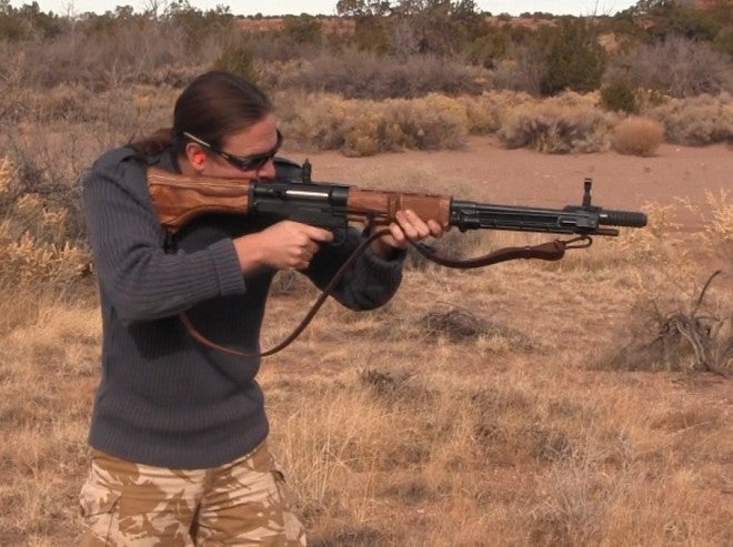 Shooting an SMG reproduction FG-42 rifle