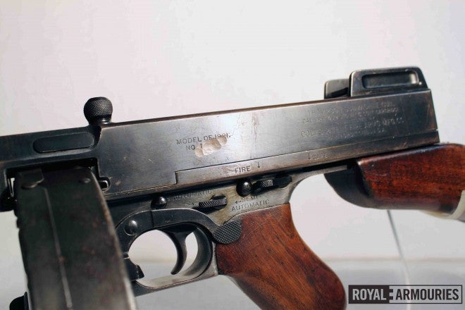 Markings on Thompson M1921 serial # 1234 (PR.7398), including obliterated serial number. © Royal Armouries