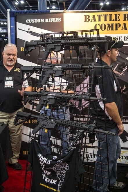 Four of the BRC AR platform weapons on display at the NRA show.