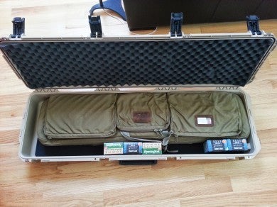 The Brownell's 3-gun case inside of an SKB hard case. Great for traveling.
