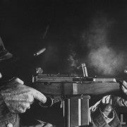 A US Army soldier fires the prototype T47 rifle on fully automatic. Note the grimace of the young man as he wrestles with the small arms equivalent of a fire hose. Image source: firearmsworld.net, original source LIFE magazine
