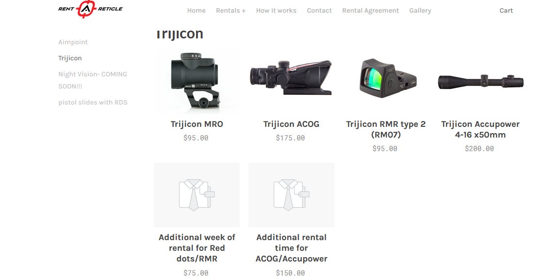 Rent-A-Reticle selection of Trijicon optics