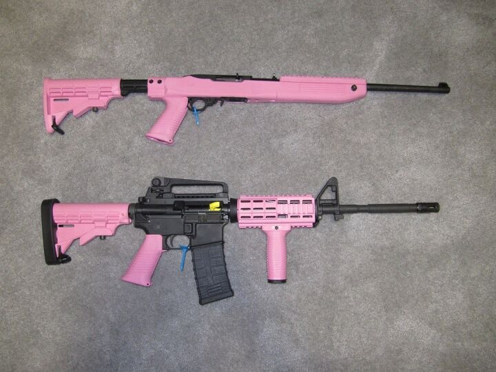 Tapco pink Ruger 10/22 and AR-15 stocks. 