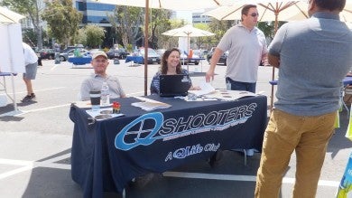 Qualcomm holds a "club rush" on campus to recruit new members. At left is John Woolfrey who has a number of his USPSA & IDPA videos on YouTube.