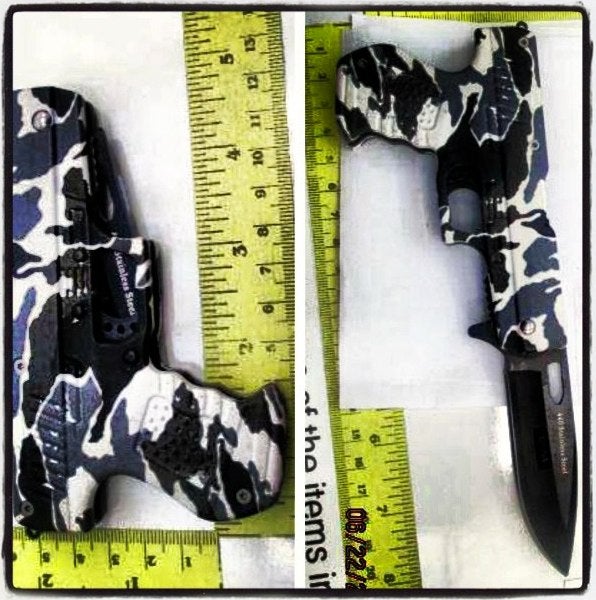 Knife in shape of a gun ... if you are going to conceal a knife, don't conceal it in a gun. Morons.