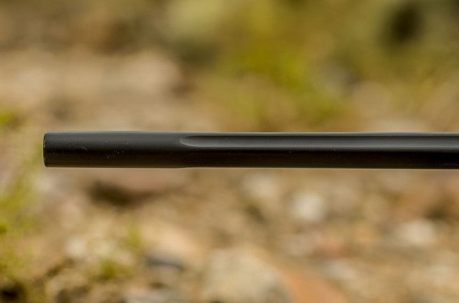 Your little finger is most likely wider than the barrel of this Weatherby.