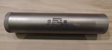 The side view of the GMT-300 suppressor.  Note that all the components are made of titanium.