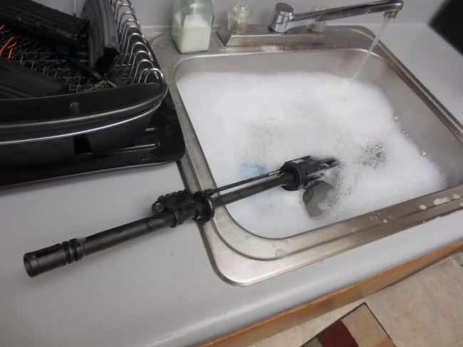 The best way to remove corrosive salts is hot soapy water. Wish I had a bigger sink!