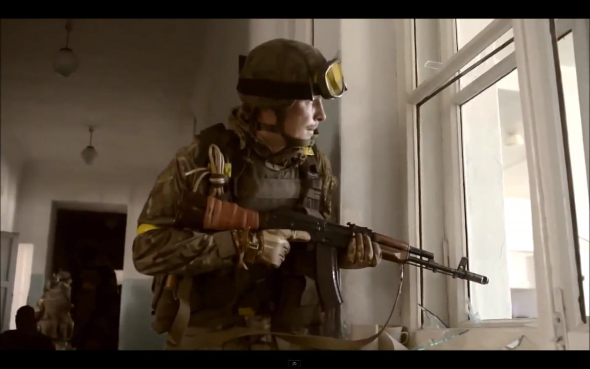 An interesting wrap around a soldier's AK74.