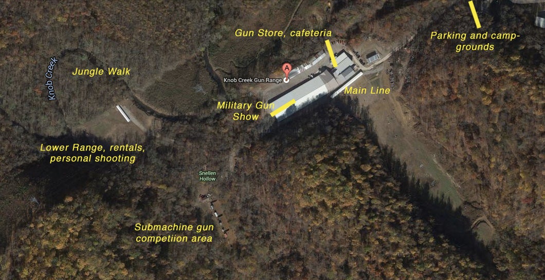 A picture showing the layout of the grounds of Knob Creek. Image from Google Maps.
