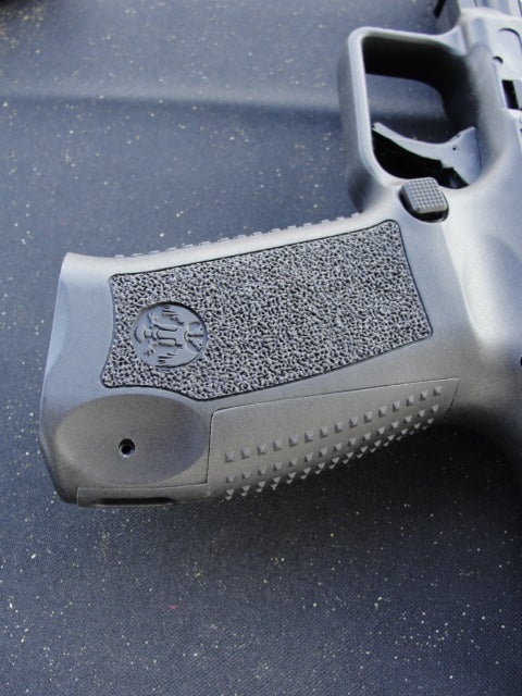 The TP9 SA grip combines both aggressive studs and rough texture, but in a way that is not uncomfortable to shoot.