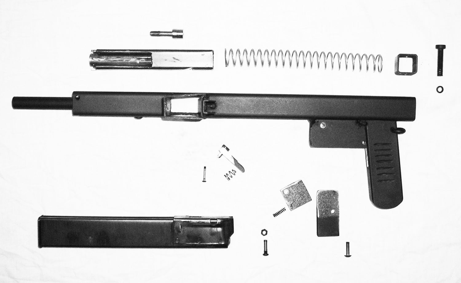 Table Leg Typewriter' DIY submachine gun prototype.