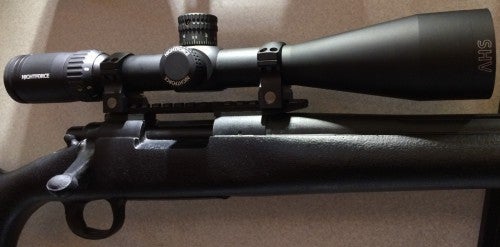 The new Nightforce SHV 4-14x50 F1 rifle scope on the SHOT Show floor.