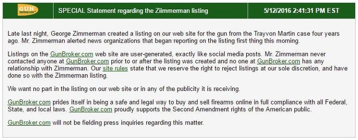 George Zimmerman Gunbroker Auction Listing 