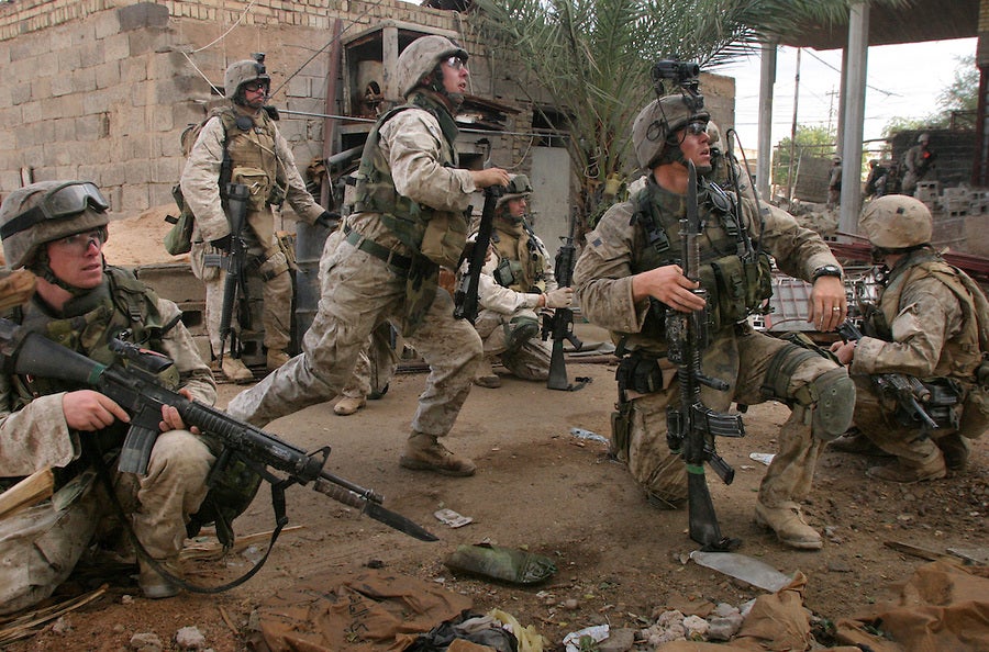 The Marines of Kilo Company 3rd Battalion 1st Marines fight through their piece of Fallujah during the Nov. 2004 assault on the city.