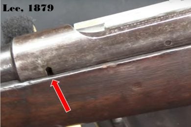 Lee's gas escape hole on the left of the receiver, more than a decade ahead of Mauser.