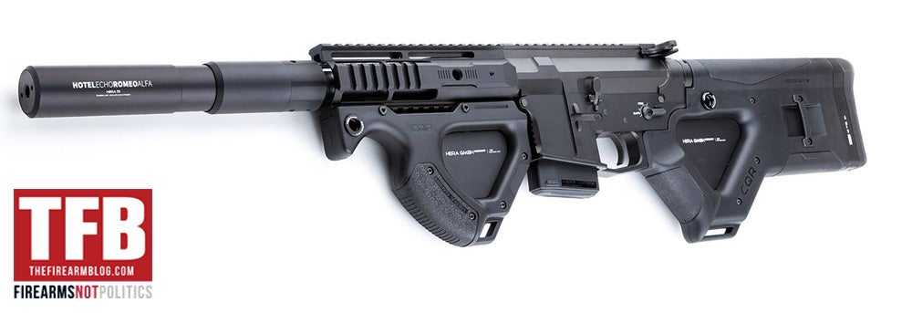 HERA Arms with a 7″ HERA hand guard, 7″ CQR HERA front grip and a 16″ barre...