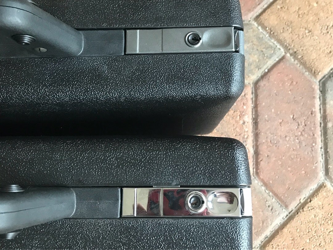 close up of the latches on the H&K briefcases