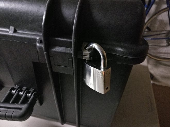 Abloy Protec PL330 affixed to one of the metal-lined hasps on the Explorer Case 5833