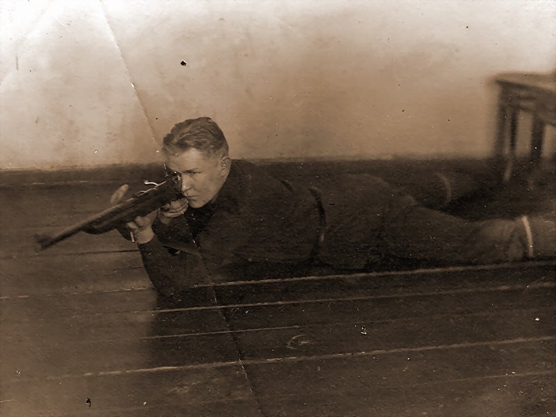 Yevgeny Dragunov with the S-49 rifle he designed