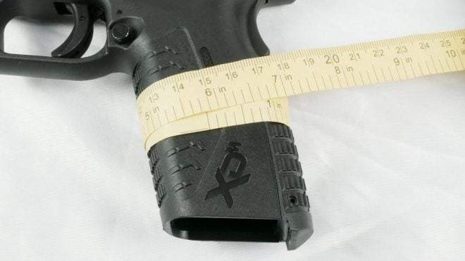 EAA Witness polymer frame grip measures 5 3/4” in circumference around the middle.
