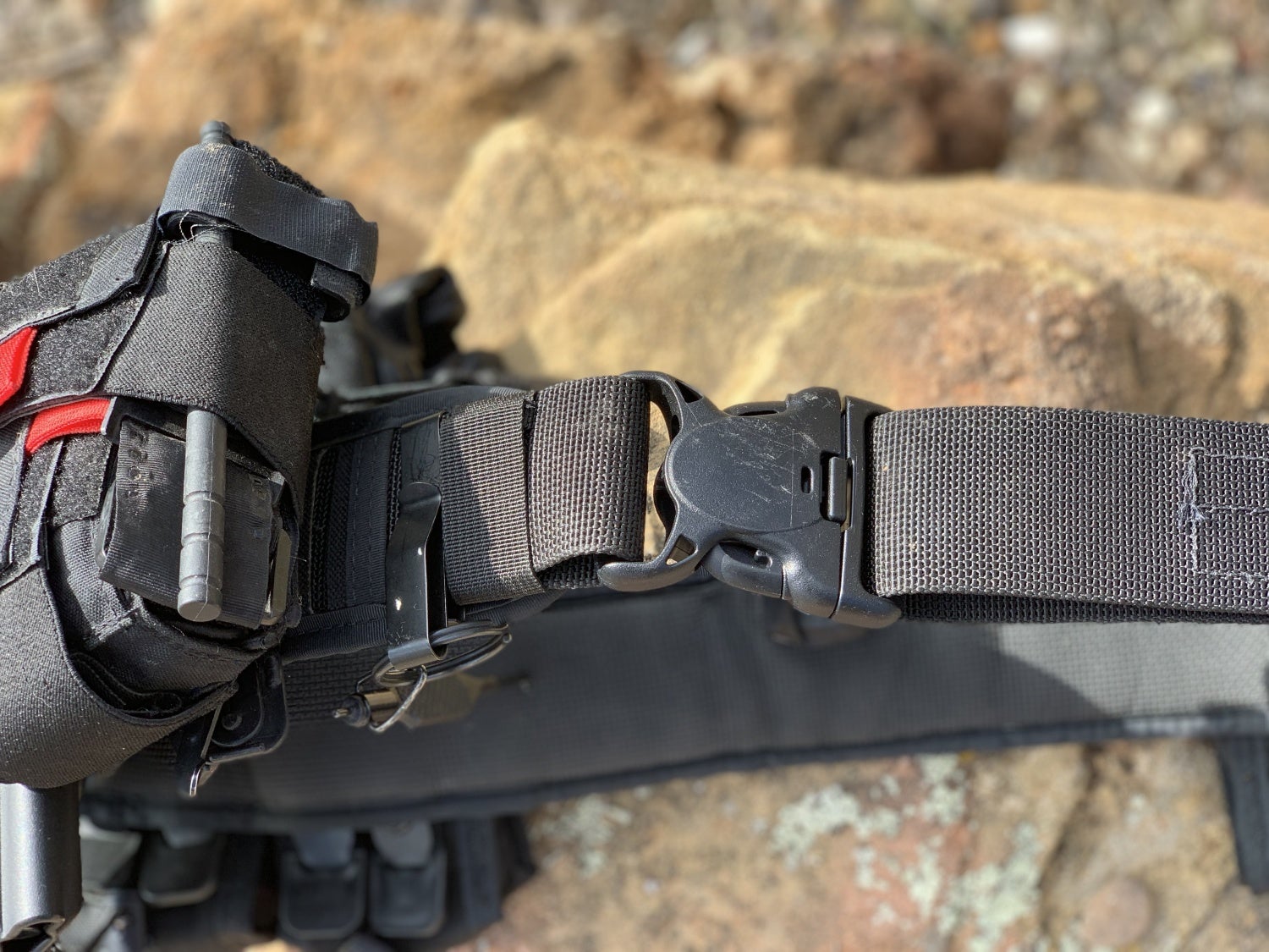 Cop-Lock Duty Belt with the “third” locking mechanism—the button in the middle of the body.