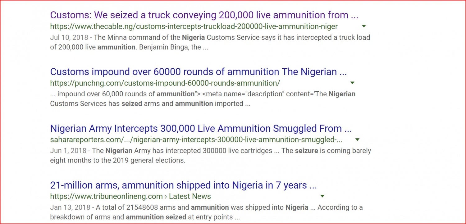 Nigeria Ammunition Seizures News