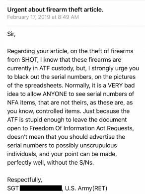 Message from reader about serial number