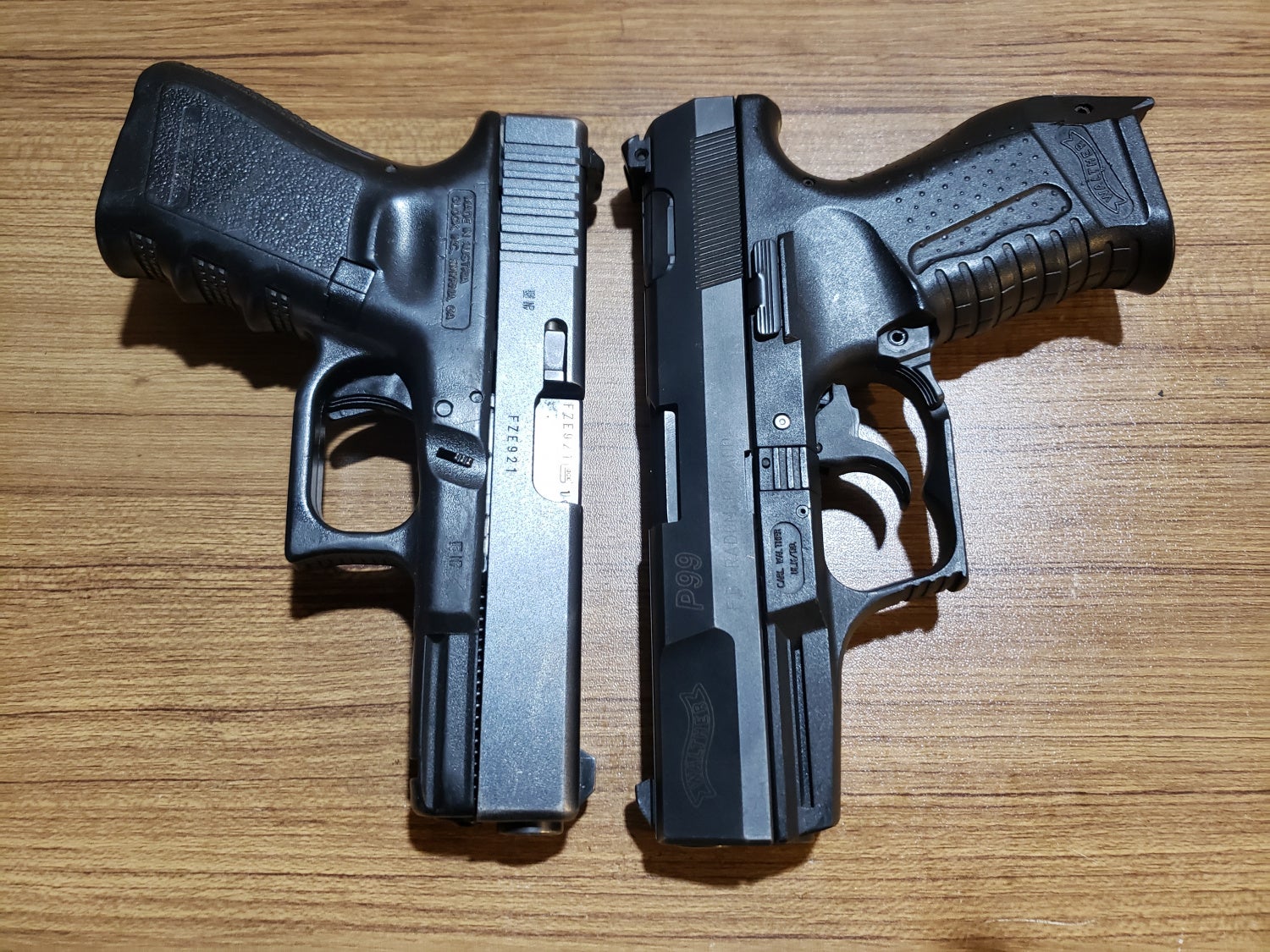 First generation P99 and third generation Glock 19.