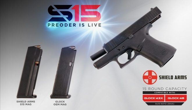Shield Arms S15 Flush Fit 15 Round Magazines For Glock G43X and G48 Pistols - 1