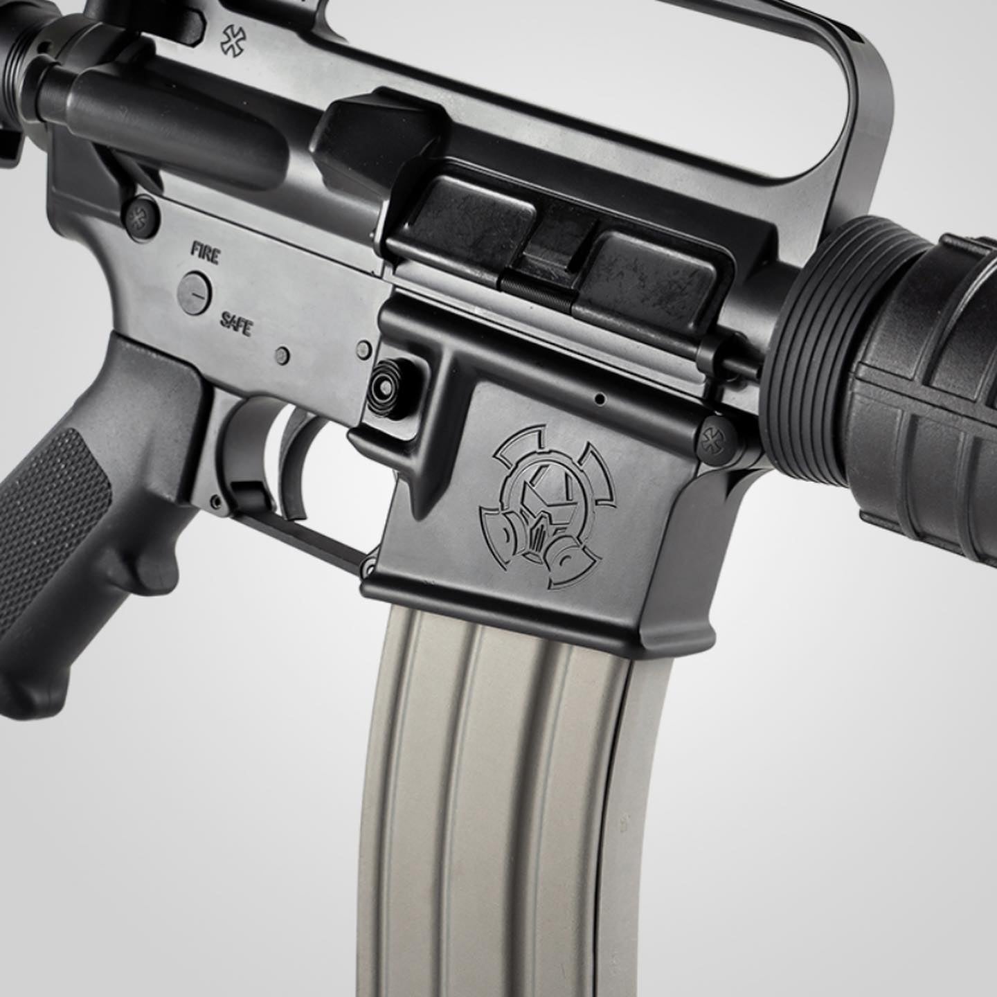 A closeup of the special-edition roll mark, which combines Dead Air and Noveske's logos.