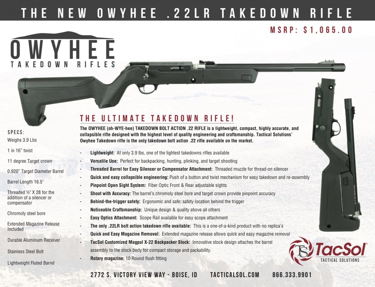 MUST HAVE: New TacSol Owyhee .22LR Takedown Rifle
