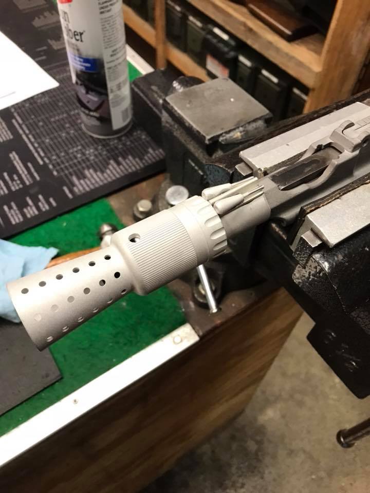 Fitting the M81 muzzle device copy to the C96's barrel.