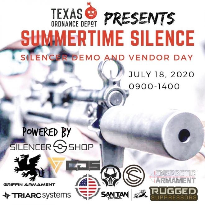 Silencer Shop and Texas Ordnance Depot will host a "Summertime Silence" suppressor demo day on June 18th.