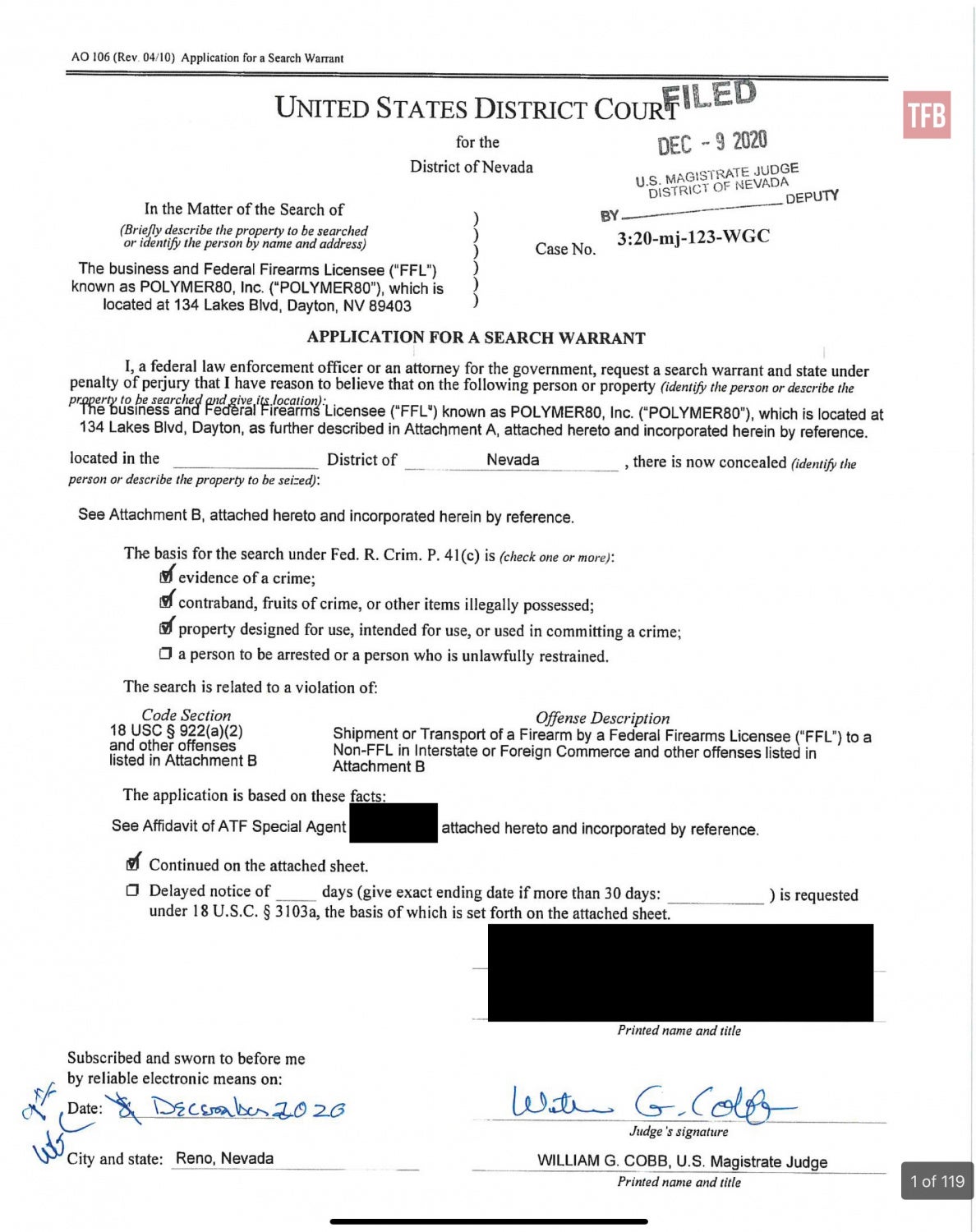 Polymer80 Warrant - Handguns, Customer Records, Prohibited Persons