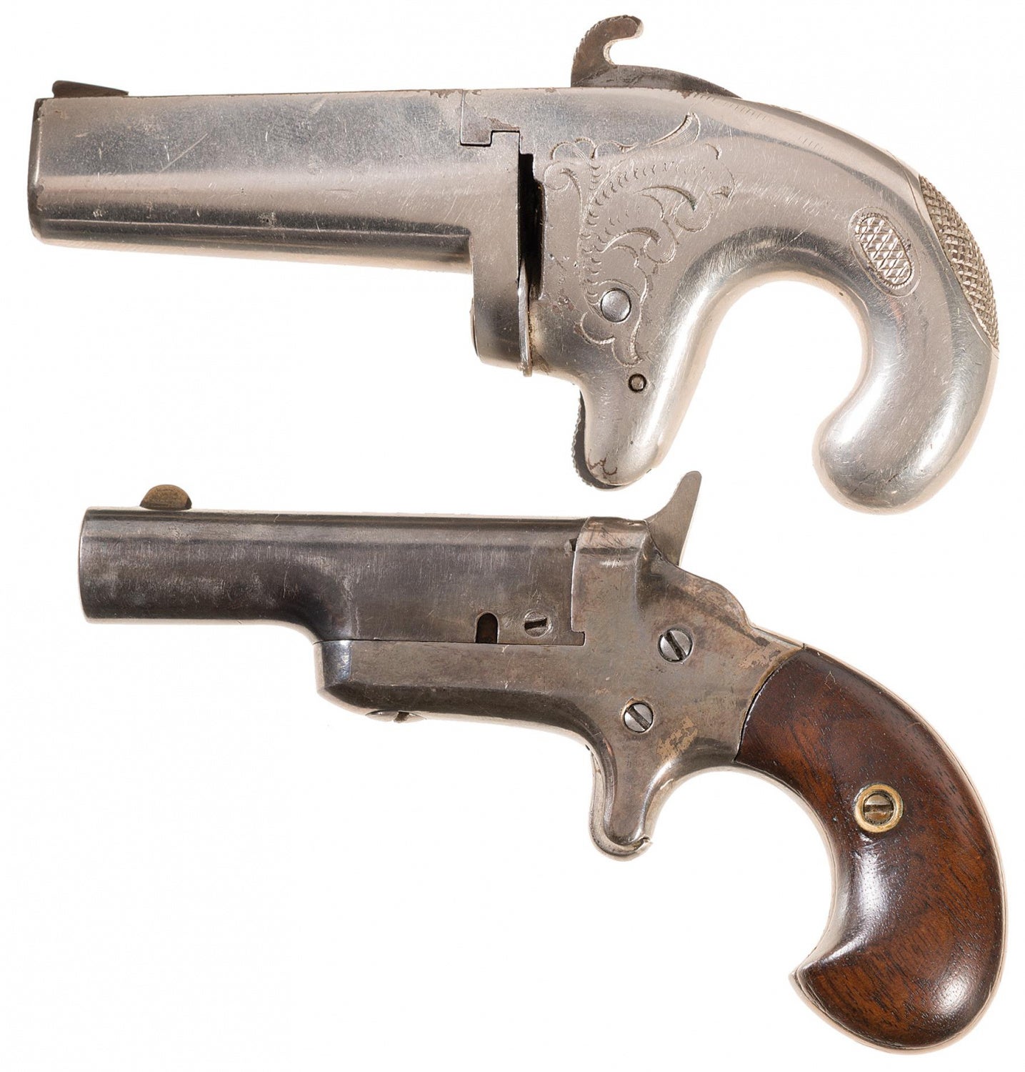 Top: Colt Model 1 Derringer with its rather unique grip Bottom: Colt Model 3 Derringer with bird's head grip Image Credit: Rock Island Auctions