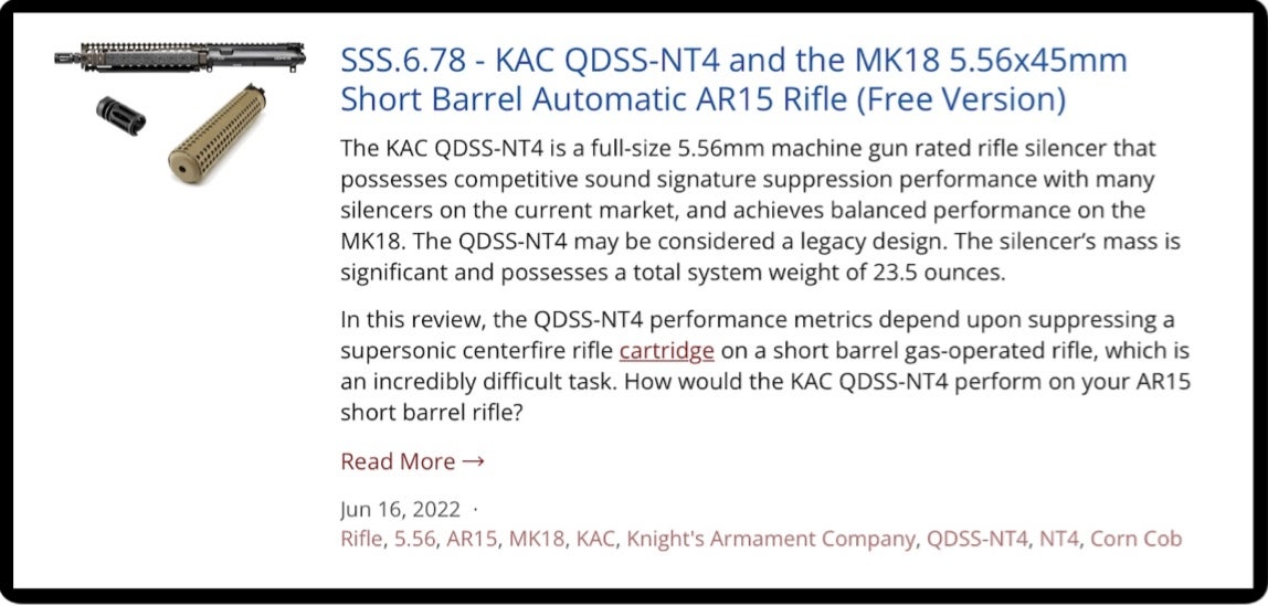 SILENCER SATURDAY #233: Full Auto with the Legendary KAC NT4