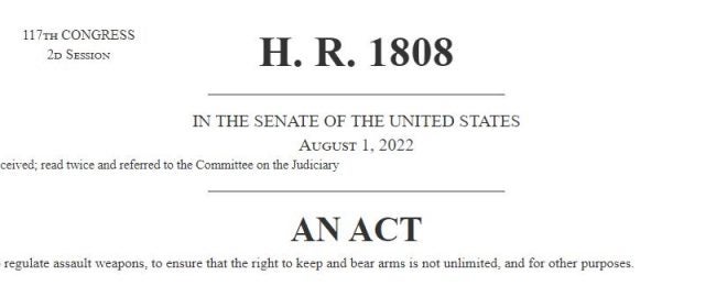 An Analysis of HR 1808, the Proposed 2022 Assault Weapons Ban