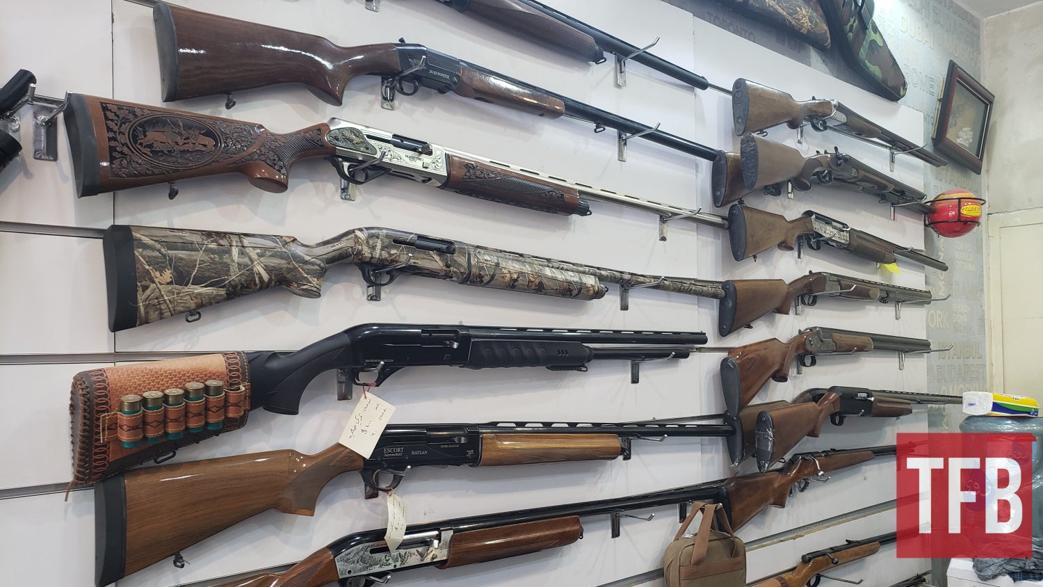 A typical display of shotguns in Baghdad gun shop