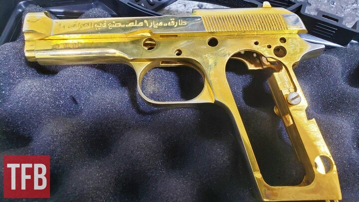Gold-plated Tariq pistol from the "Glock store" in Erbil
