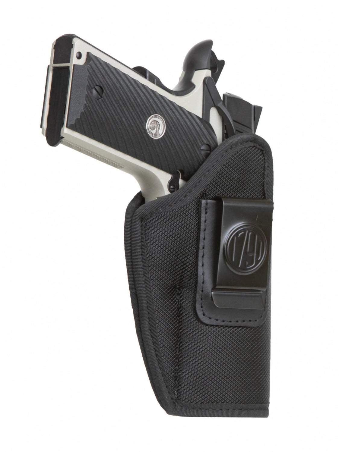 One of the compatible holster models is the Premium Ballistic Nylon Holster Size 4, shown here containing a Girsan 1911.