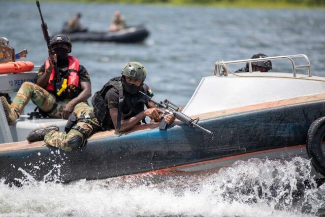 Ghana Armed Forces Protecting a Ship