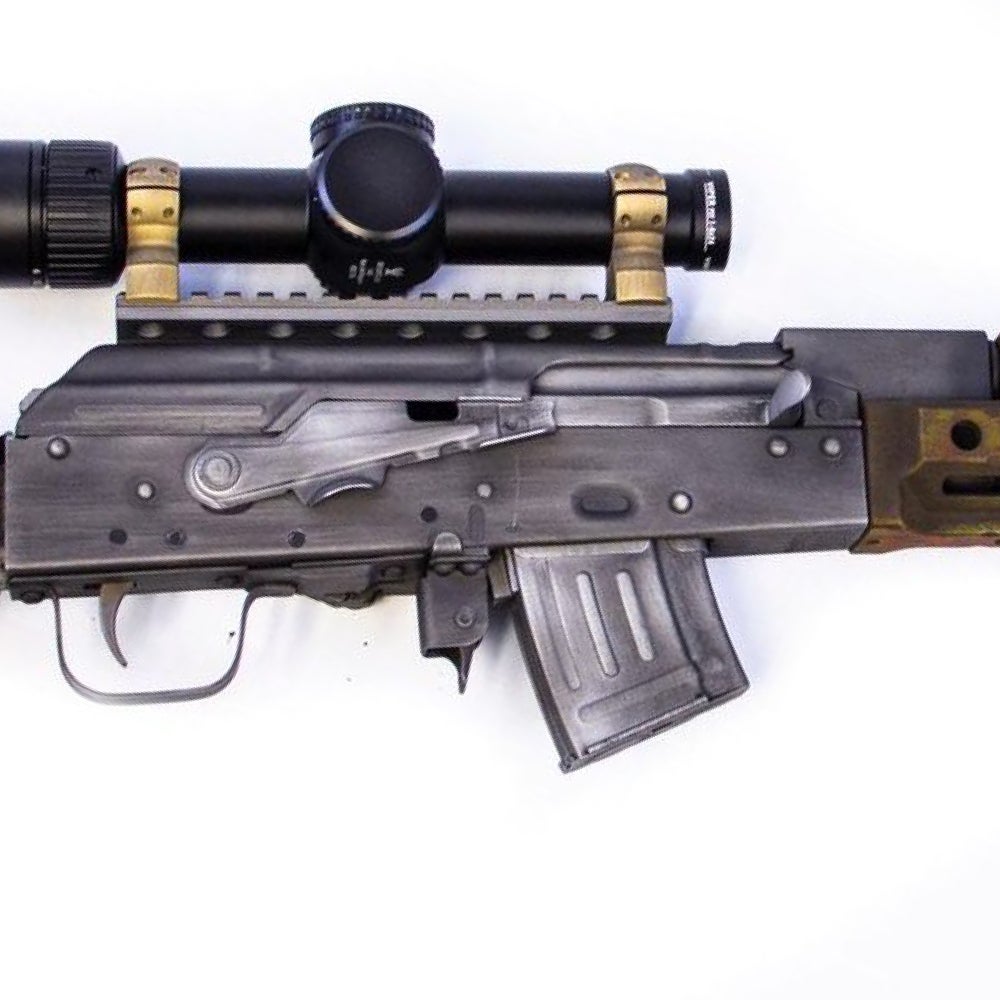 A closer look at the Bounty Hunter's receiver, chambered in 7.62x39. It's unclear how this round will perform ballistically if used to bullseye womp rats.