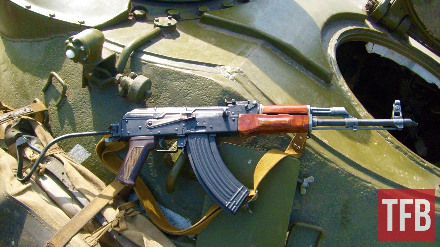 Author's airsoft AKM on top of T-55 tank turret, 2007