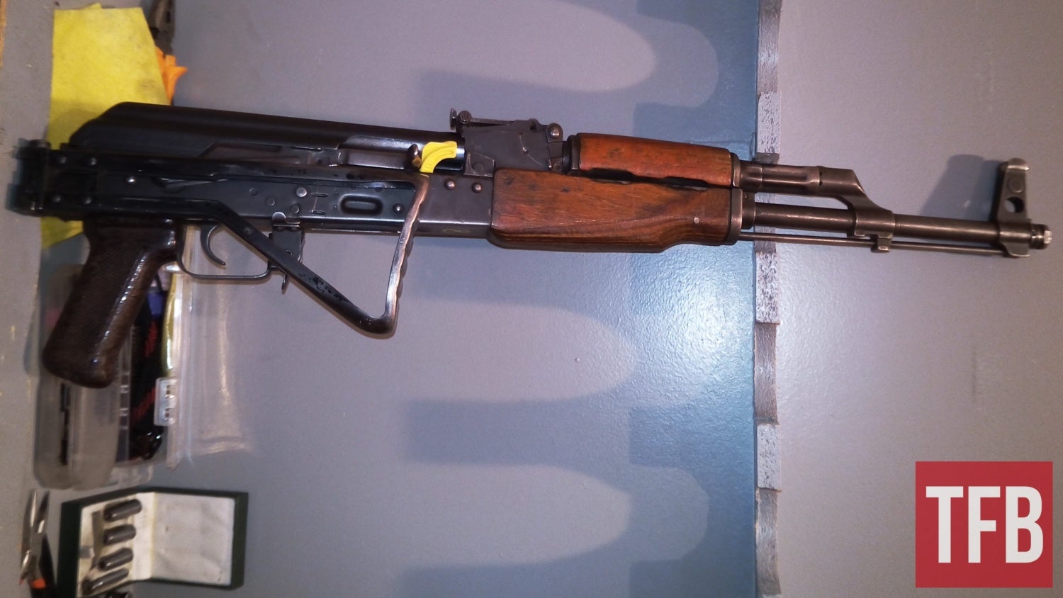 Romanian AK with a locally made side folding stock in Northern Iraq.