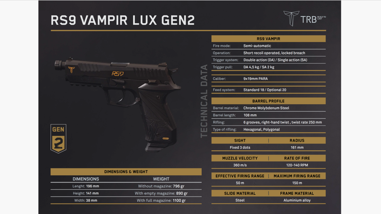 Specifications of RS 9 Vampir LUX Gen2. Photo from the TRB catalogue.