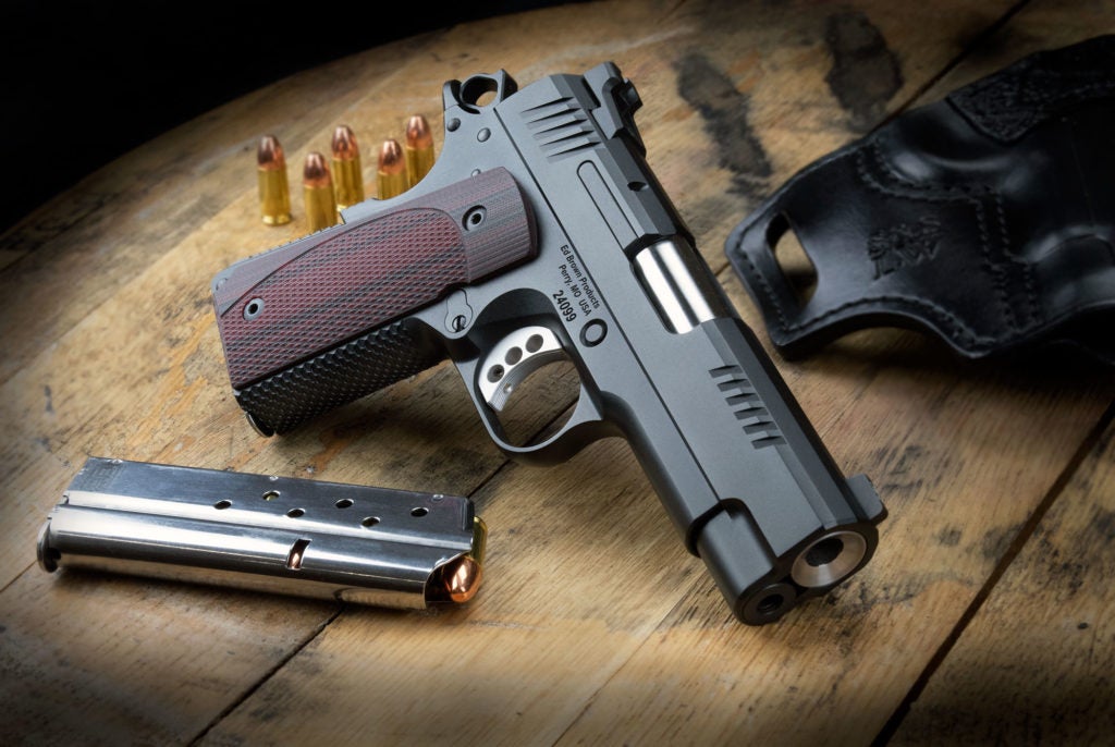 The EVO CCO9 is advertised as Ed Brown's "smallest and thinnest 1911 offered to date." With an unloaded magazine it tips the scales at just 34 ounces.