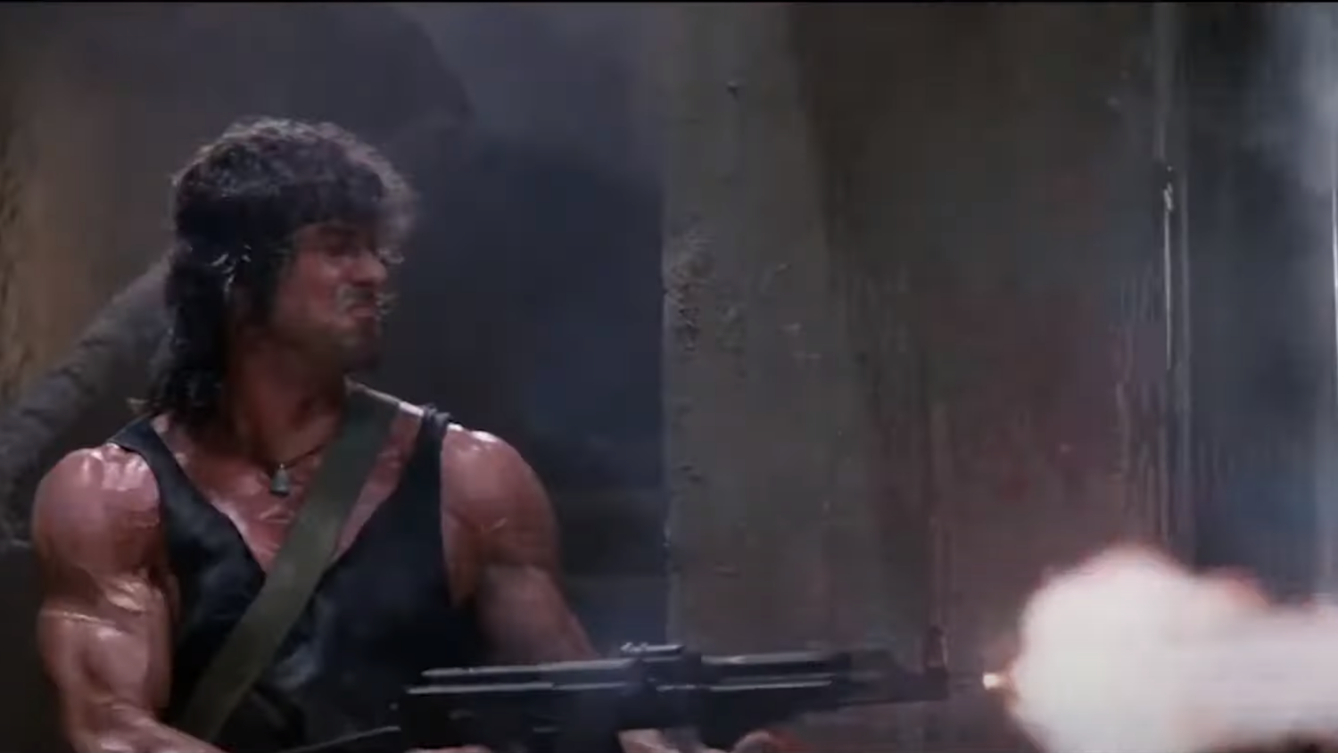 Sylvester Stallone shooting AMD-65 in the movie Rambo III