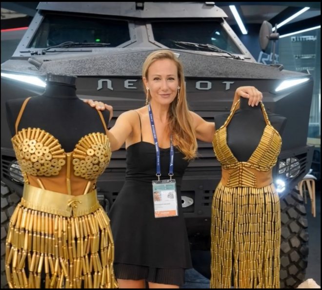At SHOT Show 2024, Zastava will showcase dresses made from bullet casings, from fashion brand LET HER by designer and competitive shooter Miona (pictured).
