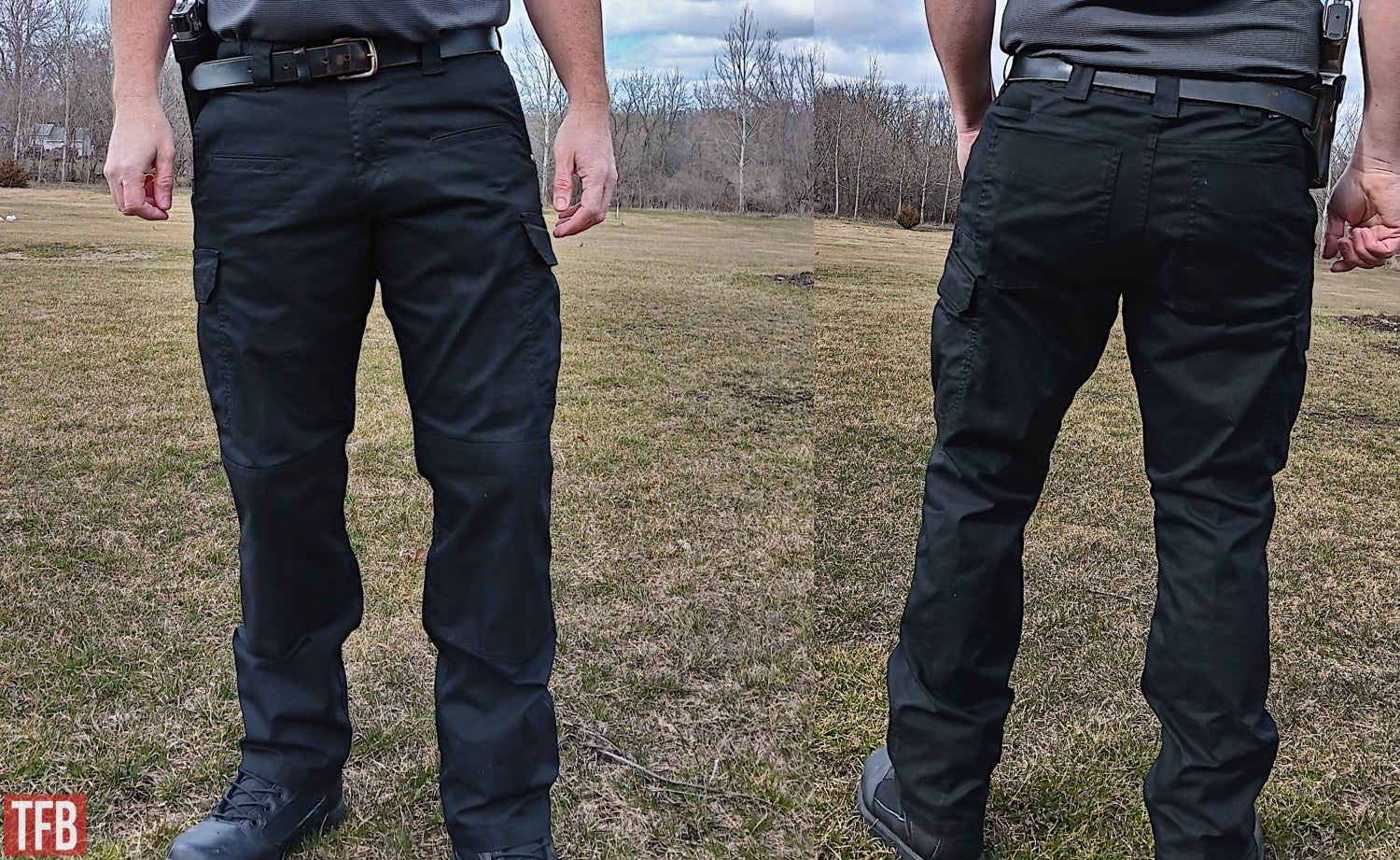 Features: 65% Polyester/35% Cotton Rip-Stop Fabric Fabric Weight: 8.1 oz Athletic Fit - more modern, less baggy Classic tac-stud button waist with brass locking YKK zipper 12 pocket design (see above for details) Tuxedo-style elastic waistband Interior knee pad pockets An excellent option for duty, tactical, or CCW High end stitching with bar tacks in key areas Gusseted crotch 7 total belt loops that fit up to a 2 1/4" belt